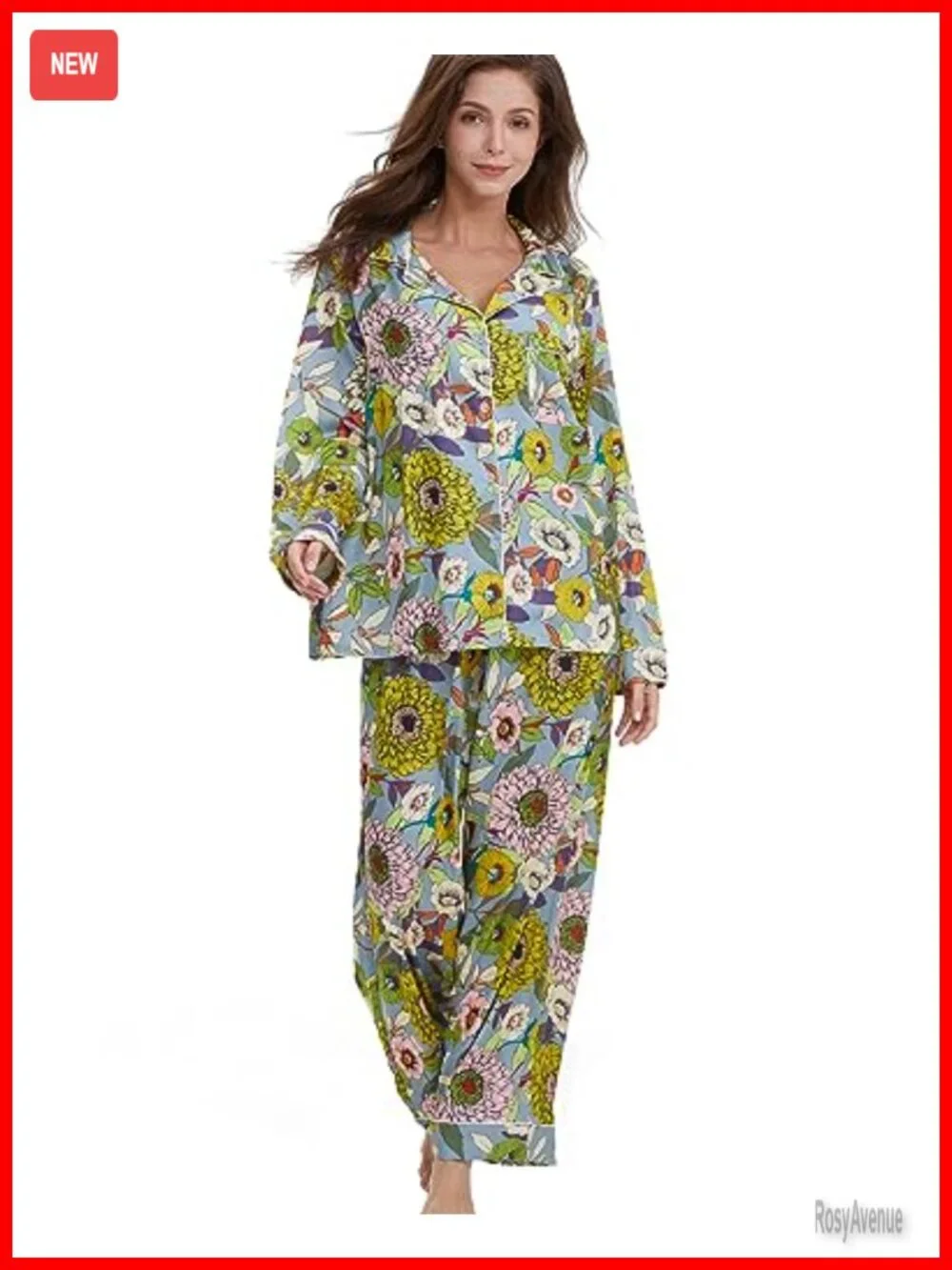 Silk Satin Button Down 2 Piece Pajama Set Long Sleeve Oversized Sleepwear with